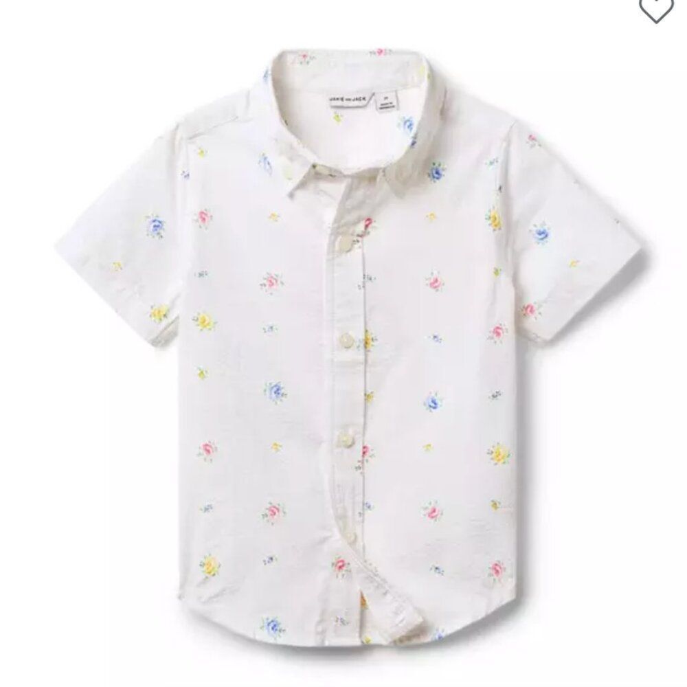Janie and Jack 100048985 White Floral Seersucker Shirt NWT size 12-18 m